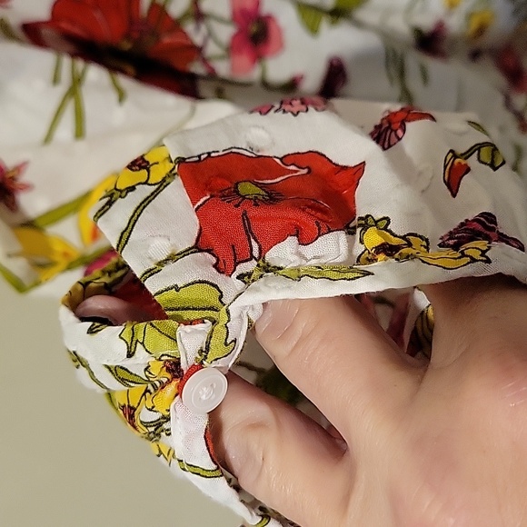 ❤️ TALBOTS COTTON FLORAL DRAGONFLY PRINT SPLIT NECK TOP, LARGE - Picture 5 of 7